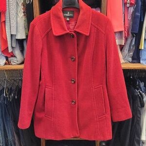 London Fog Red Wool Pea Coat Classic Design,  XL